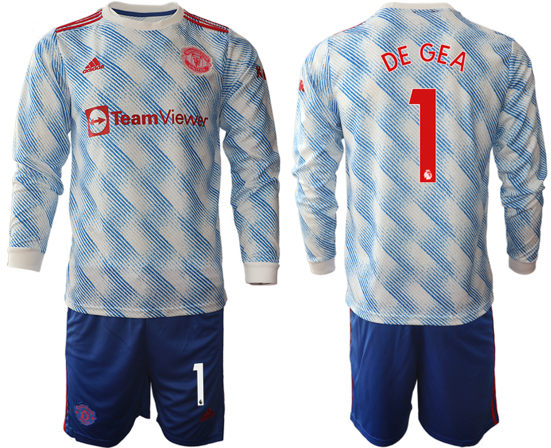 Men 2021-2022 Club Manchester united away blue Long Sleeve #1 Soccer Jersey->manchester city jersey->Soccer Club Jersey